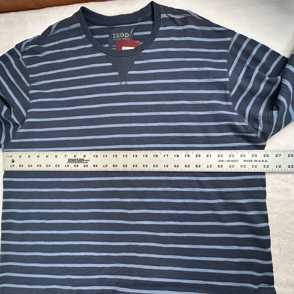 Izod Mens Luxury Sport Vintage Striped Shirt XXL Blue Crew Neck Long Sleeve New - Picture 6 of 7